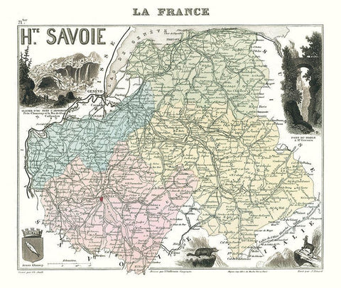 Haute Savoie Department France - Migeon 1869 White Modern Wood Framed Art Print with Double Matting by Migeon