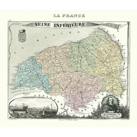 Seine Inferieure Department France - Migeon 1869 White Modern Wood Framed Art Print by Migeon