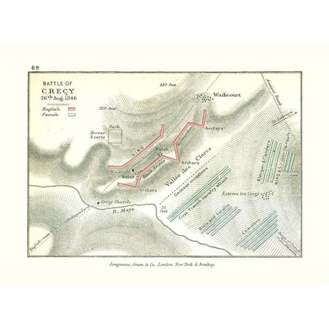 Battle of Crecy in 1346 France - Gardiner 1902 Gold Ornate Wood Framed Art Print with Double Matting by Gardiner