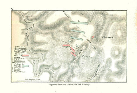 Battle of Poitiers in 1356 France - Gardiner 1902 Black Ornate Wood Framed Art Print with Double Matting by Gardiner