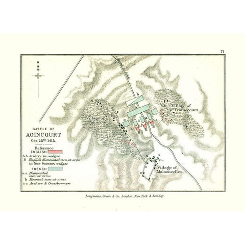 Battle of Agincourt in 1415 France - Gardiner 1902 Gold Ornate Wood Framed Art Print with Double Matting by Gardiner