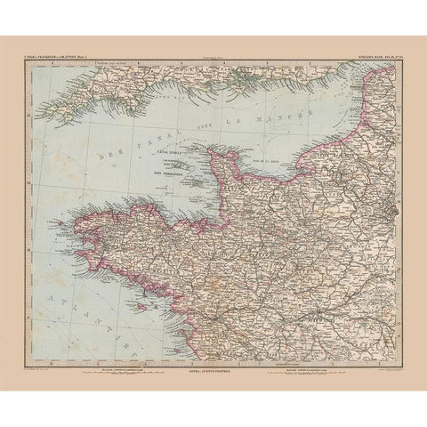 Northwestern France - Stieler 1885 Black Modern Wood Framed Art Print with Double Matting by Stieler