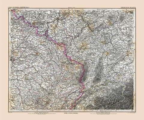 Northeastern France - Stieler 1885 Black Ornate Wood Framed Art Print with Double Matting by Stieler