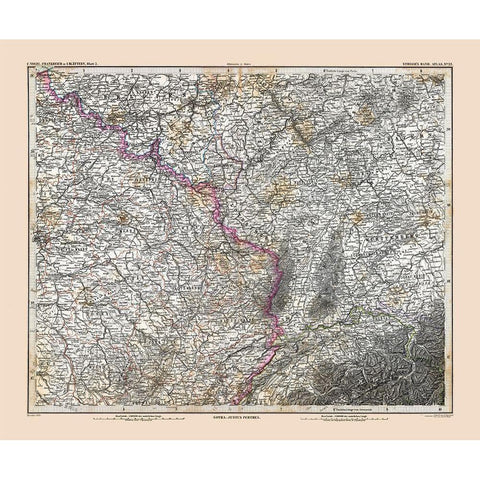 Northeastern France - Stieler 1885 White Modern Wood Framed Art Print by Stieler