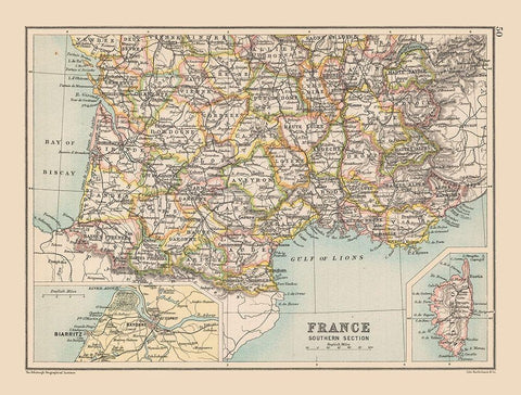 Southern France - Bartholomew 1892 Black Ornate Wood Framed Art Print with Double Matting by Bartholomew