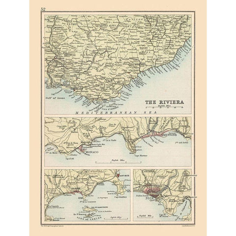 French Riviera France - Bartholomew 1892 Gold Ornate Wood Framed Art Print with Double Matting by Bartholomew