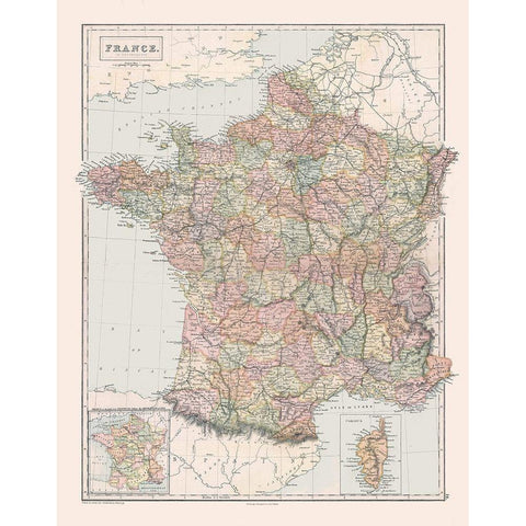 Departments of France - Black 1867 Black Modern Wood Framed Art Print with Double Matting by Black