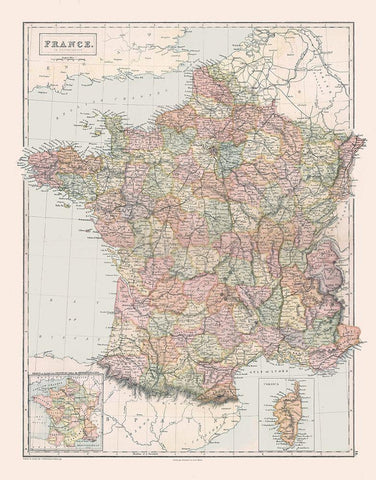 Departments of France - Black 1867 Black Ornate Wood Framed Art Print with Double Matting by Black