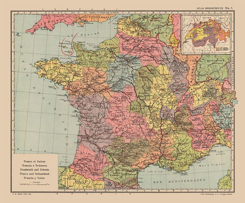 Europe France Switzerland Germany - Streit 1913 White Modern Wood Framed Art Print with Double Matting by Streit