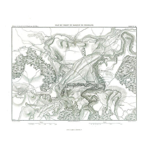 Battle of Friedland, Field Plan - Thiers 1866 Gold Ornate Wood Framed Art Print with Double Matting by Unknown