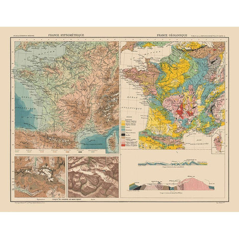 Hypsometric Geological France - Schrader 1908 White Modern Wood Framed Art Print by Schrader