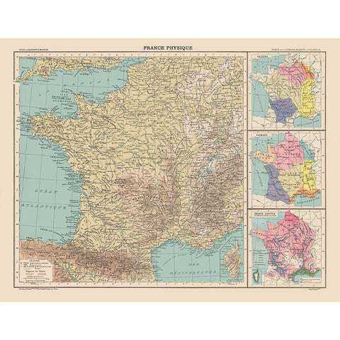 Physical France - Schrader 1908 White Modern Wood Framed Art Print by Schrader