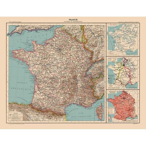 Political France - Schrader 1908 Black Modern Wood Framed Art Print with Double Matting by Schrader