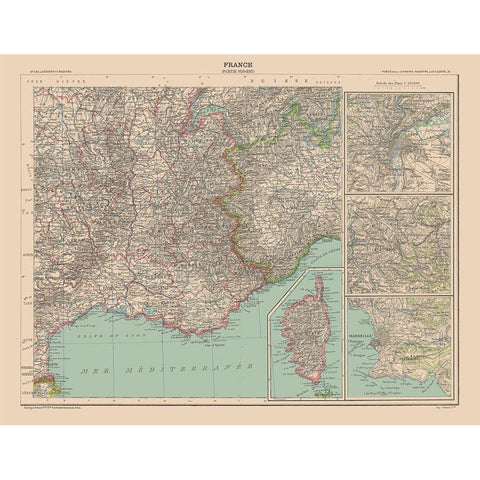South East France - Schrader 1908 Black Modern Wood Framed Art Print with Double Matting by Schrader