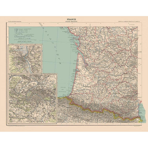 South West France - Schrader 1908 Gold Ornate Wood Framed Art Print with Double Matting by Schrader