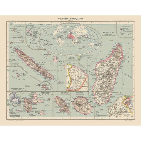 French Colonies France - Schrader 1908 Gold Ornate Wood Framed Art Print with Double Matting by Schrader