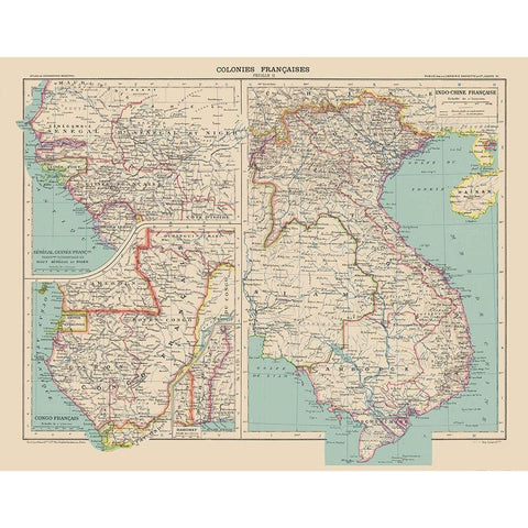French Colonies France - Schrader 1908 Black Modern Wood Framed Art Print with Double Matting by Schrader