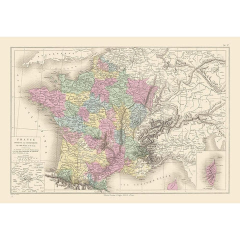 Governments France - Drioux 1882 Gold Ornate Wood Framed Art Print with Double Matting by Drioux