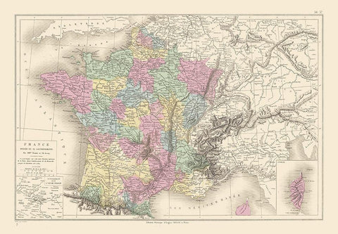 Governments France - Drioux 1882 White Modern Wood Framed Art Print with Double Matting by Drioux