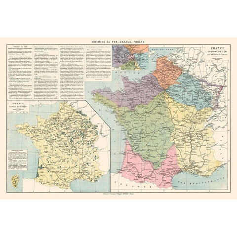 Railroads Canals Forests France - Drioux 1882 Black Modern Wood Framed Art Print with Double Matting by Drioux