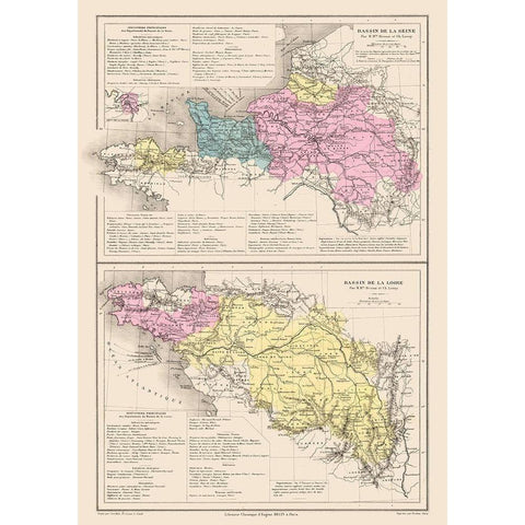 Seine Loire Rivers France - Drioux 1882 Gold Ornate Wood Framed Art Print with Double Matting by Drioux