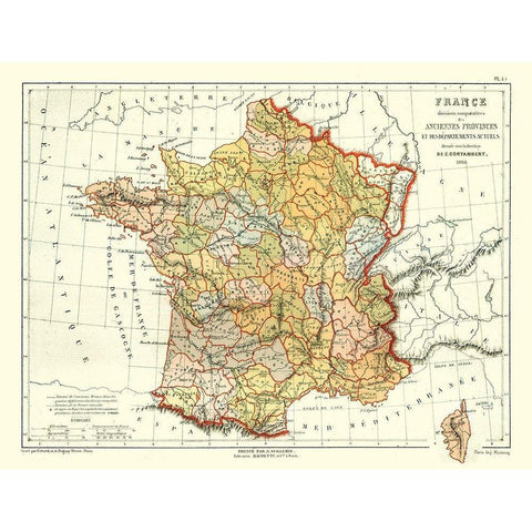 Ancient Provinces of France - Cortambert 1868 Gold Ornate Wood Framed Art Print with Double Matting by Cortambert