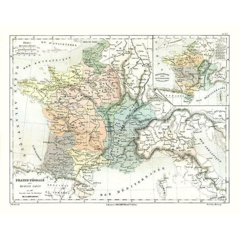 Feudal France Hugh Capet - Cortambert 1880 Gold Ornate Wood Framed Art Print with Double Matting by Cortambert