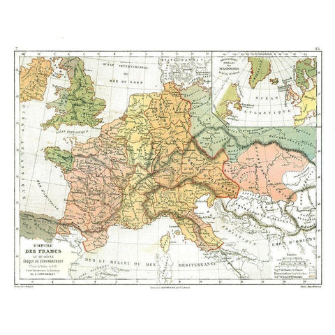 Kingdom of the Franks France - Cortambert 1880 Gold Ornate Wood Framed Art Print with Double Matting by Cortambert