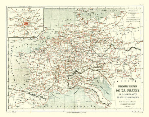 Railroads France - Cortambert 1880 White Modern Wood Framed Art Print with Double Matting by Cortambert