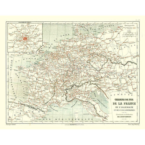 Railroads France - Cortambert 1880 Black Modern Wood Framed Art Print by Cortambert