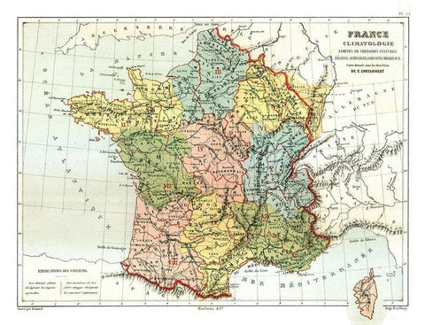 Climatology France - Cortambert 1880 Black Ornate Wood Framed Art Print with Double Matting by Cortambert