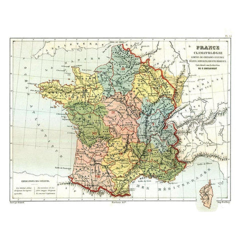 Climatology France - Cortambert 1880 Black Modern Wood Framed Art Print by Cortambert