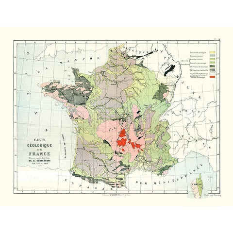 Geological France - Cortambert 1880 Black Modern Wood Framed Art Print by Cortambert