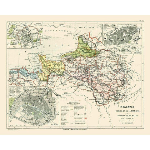 Basins of Seine France - Cortambert 1880 Black Modern Wood Framed Art Print by Cortambert