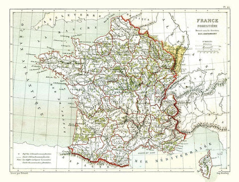 Forrestry France - Cortambert 1880 Black Ornate Wood Framed Art Print with Double Matting by Cortambert