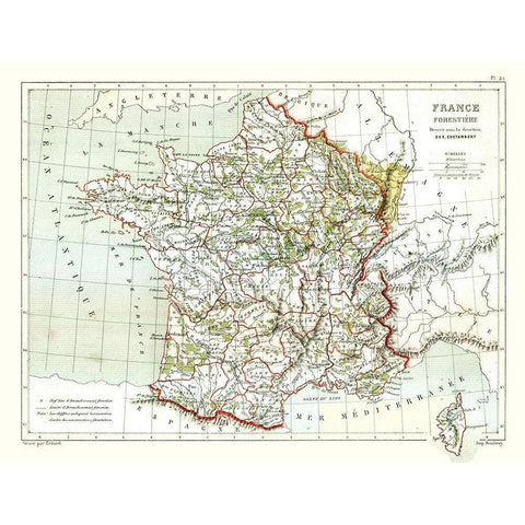 Forrestry France - Cortambert 1880 Gold Ornate Wood Framed Art Print with Double Matting by Cortambert