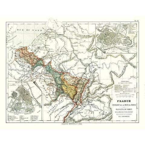 Basins of Rhine North Sea France - Cortambert 1880 Black Modern Wood Framed Art Print by Cortambert