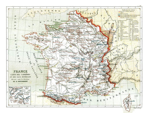 Mineral Routs France - Cortambert 1880 Black Ornate Wood Framed Art Print with Double Matting by Cortambert