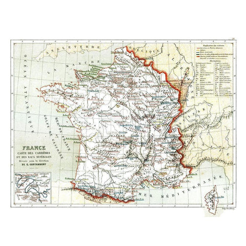 Mineral Routs France - Cortambert 1880 Black Modern Wood Framed Art Print with Double Matting by Cortambert