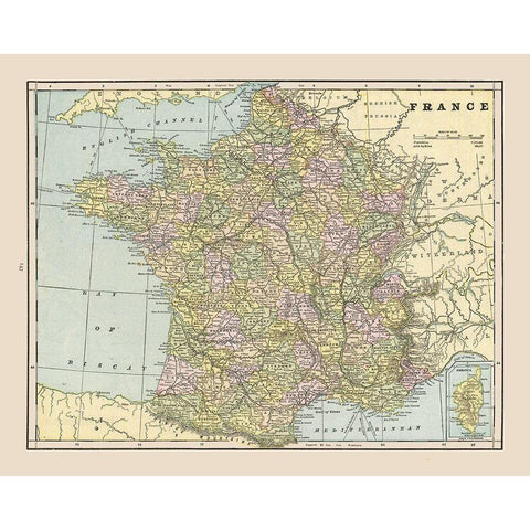 France - Cram 1892 Black Modern Wood Framed Art Print with Double Matting by Cram