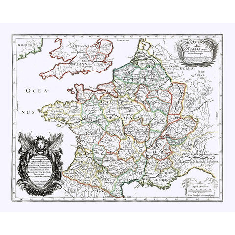 France - Sanson 1641 Gold Ornate Wood Framed Art Print with Double Matting by Sanson