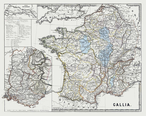 Gallia France - Spruner 1865 Black Ornate Wood Framed Art Print with Double Matting by Spruner