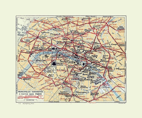 Tourist Attractions Paris France - Hermann 1921 Black Ornate Wood Framed Art Print with Double Matting by Hermann