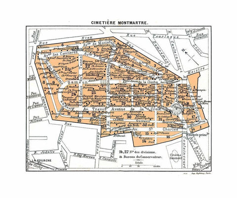 Montmartre Cemetery Paris France - Blue Guides Black Ornate Wood Framed Art Print with Double Matting by Blue Guides