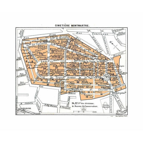 Montmartre Cemetery Paris France - Blue Guides Black Modern Wood Framed Art Print by Blue Guides