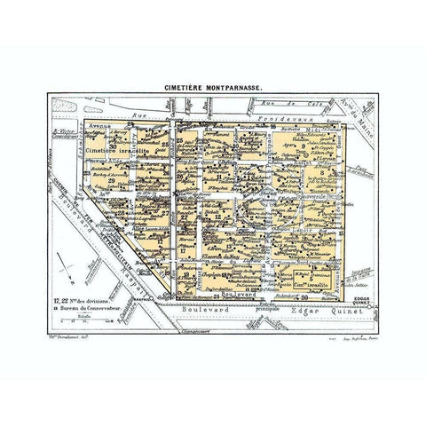 Montparnasse Cemetery Paris France Gold Ornate Wood Framed Art Print with Double Matting by Blue Guides