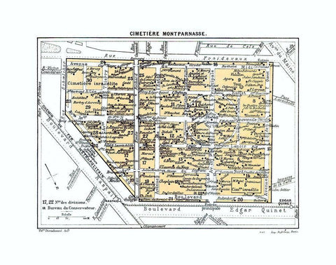 Montparnasse Cemetery Paris France Black Ornate Wood Framed Art Print with Double Matting by Blue Guides