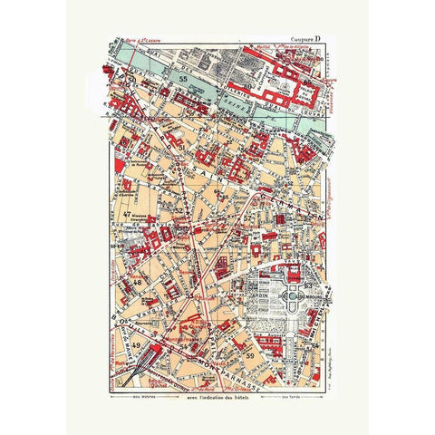 Central Paris France - Blue Guides 1921 Gold Ornate Wood Framed Art Print with Double Matting by Blue Guides