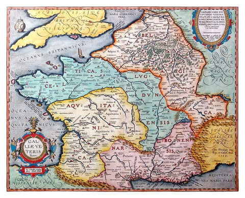 Ancient France - Ortelius 1570 White Modern Wood Framed Art Print with Double Matting by Ortelius