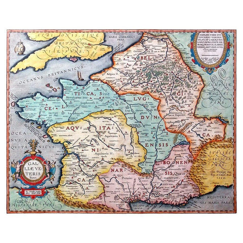 Ancient France - Ortelius 1570 Gold Ornate Wood Framed Art Print with Double Matting by Ortelius
